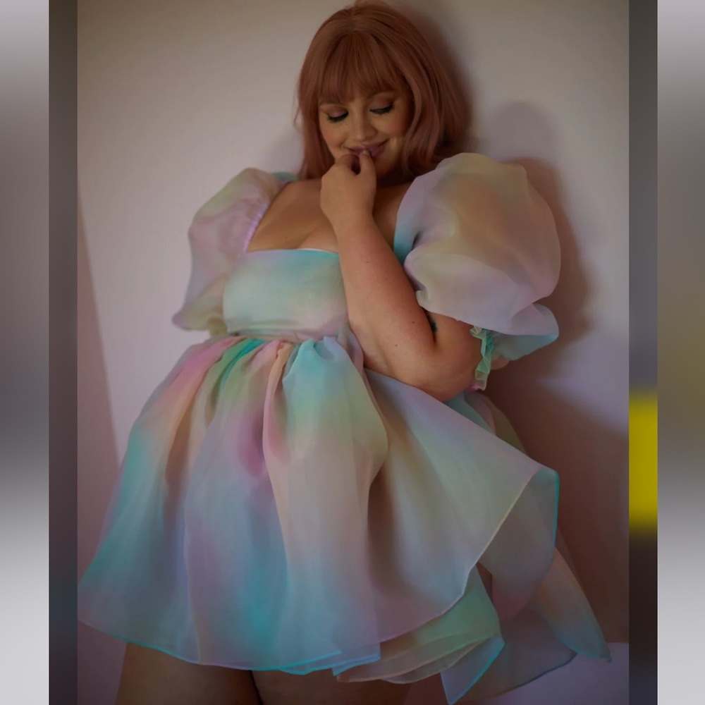 Selkie The Rainbow Puff Puffy Colorful Cotton Candy Mini Babydoll Dress